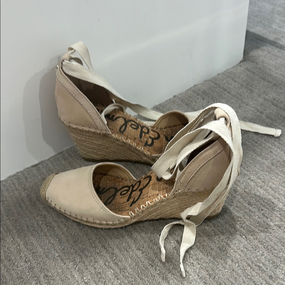 Sam Edelman Cream Espadrilles with Ankle Wrap